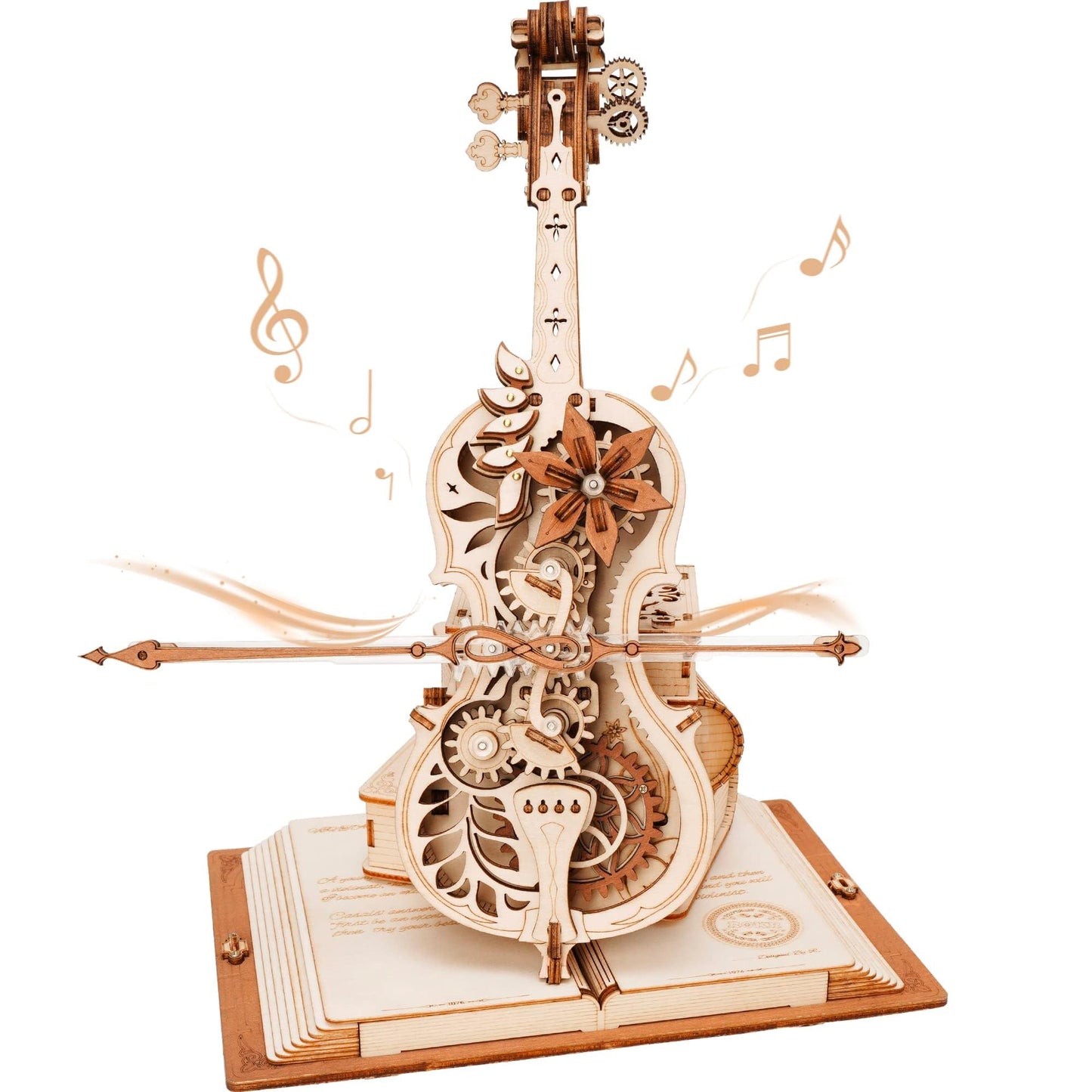 ROBOTIME Wooden Music Box Puzzles for Adults AMK63 Magic Cello, 3D Wooden Puzzles for Adults/Teens Wooden Model Kits to Build, House Warming Musical Gift Hobby Kit STEM Toy Home Decor