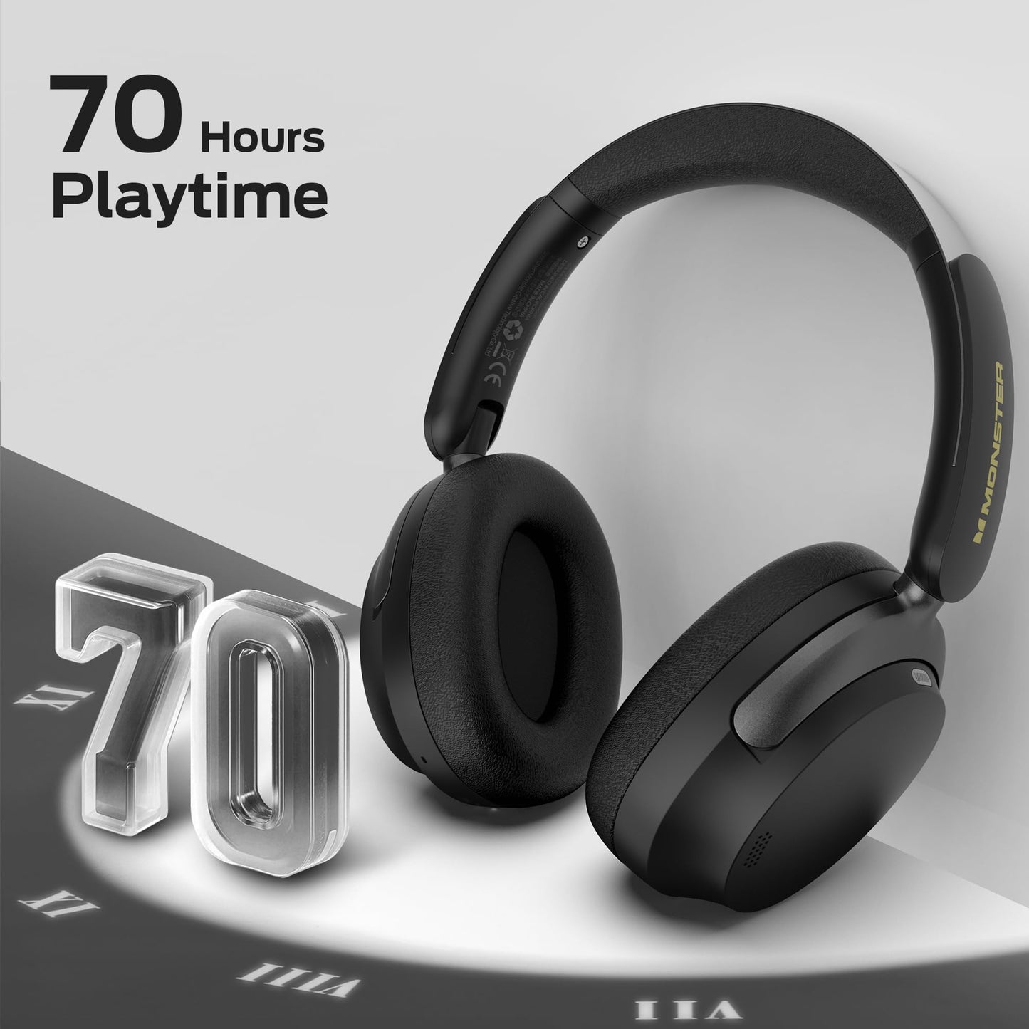 Monster Persona 3rd ANC Active Noise Canceling Headphones, Over Ear Wireless Headphone Bluetooth with Mic, 70 Hours Playtime Bluetooth Headphones, Foldable Comfort Lightweight Headphone for Travel