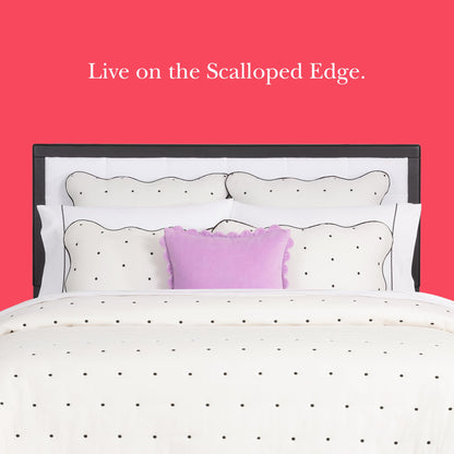 kate spade new york Scalloped Edge 3-Piece Full/Queen Quilt Bedding Set, 100% Cotton Reversible Cover, All Season Warmth Bedding, Machine Washable, Marshmallow