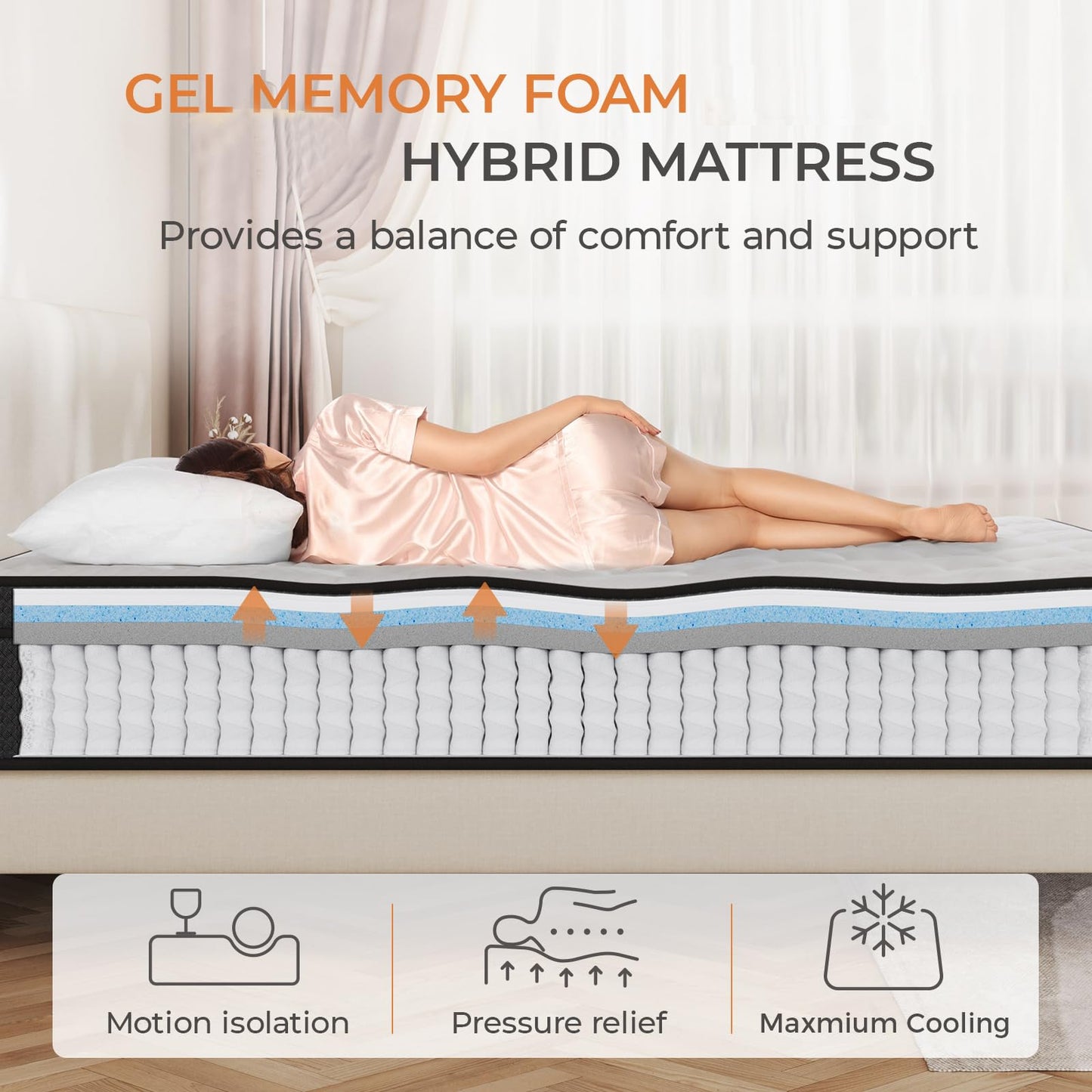 Sweetnight Queen Mattress in a Box - 12 Inch Pillow Top Queen Size Mattress, Gel Memory Foam Hybrid Mattress with Individually Pocketed Springs for Support & Comfort Sleep, Siesta, Black