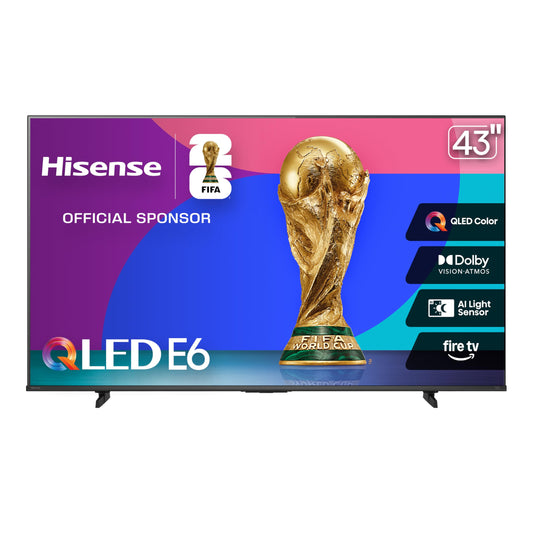 Hisense 43" E6 Cinema Series QLED 4K UHD Smart Fire TV (43E6QF, 2025 Model) - QLED, AI Light Sensor, Dolby Vision · Atmos, Voice Remote with Alexa, Motion Rate 120, HDR 10+ Adaptive, Game Mode Plus