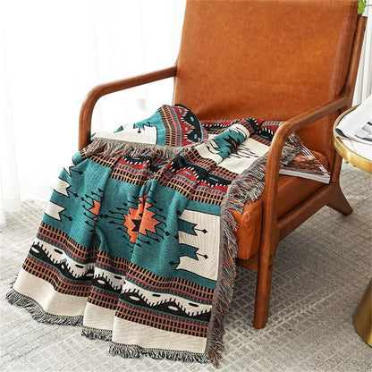 Homesy Boho Throw Blankets Southwestern Bed Throws Cover Reversible Green Aztec Southwest Blanket for Couch Chair Sofa Home Outdoor Beach Car Tent Travel Camping 51"x63"