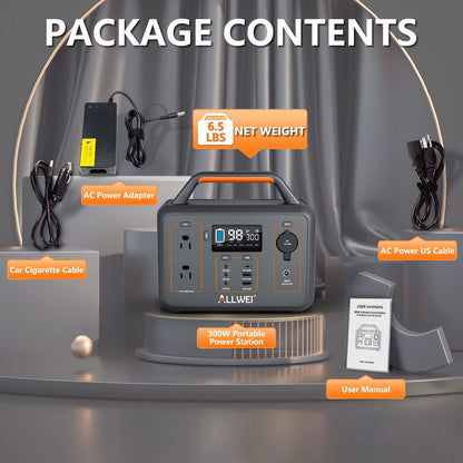 ALLWEI Portable Power Station 300W, 280Wh Solar Generator with 110V Pure Sine Wave AC Outlet, Backup Lithium Battery Generator for CPAP Outdoor RV Camping Emergency Home Use