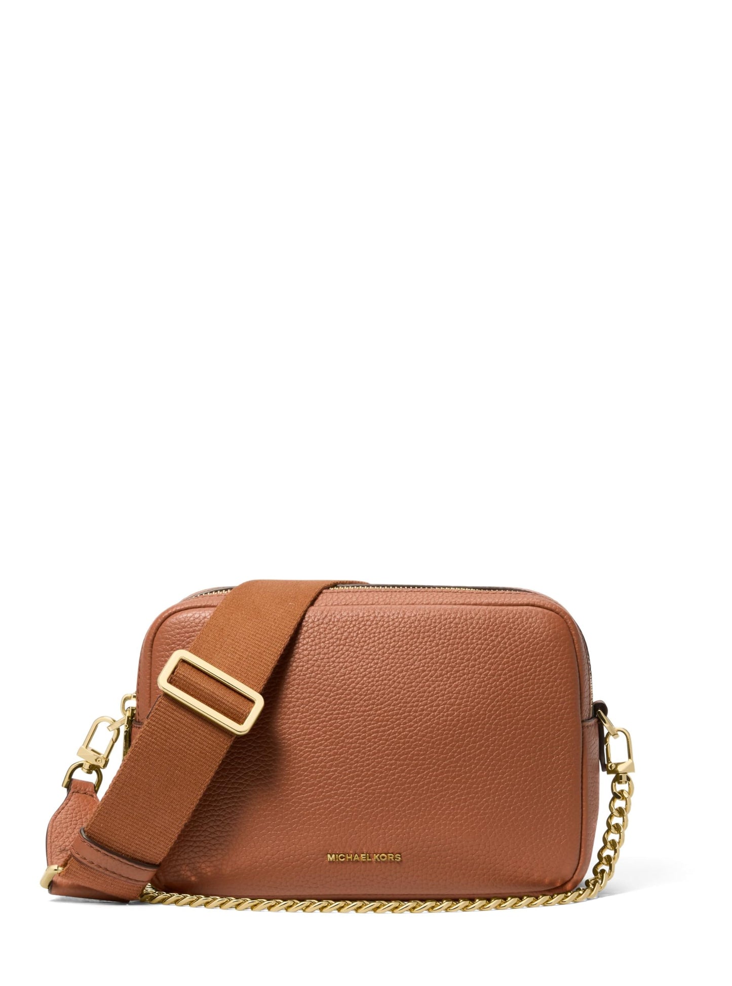 Michael Kors Women's Bryant Medium Double Zip Chain Camera Crossbody Bag, Gold-Tone Hardware/Luggage