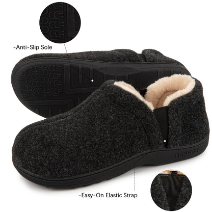 LongBay Men's Slippers Warm Bedroom Memory Foam House Shoes Slip-On for Indoor Outdoor Winter (Black, 7-8)