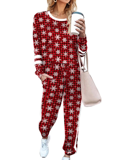 Aloodor Sweatsuits for Women Christmas Winter Outfits 2 Piece Pajamas Red Haig Snow L