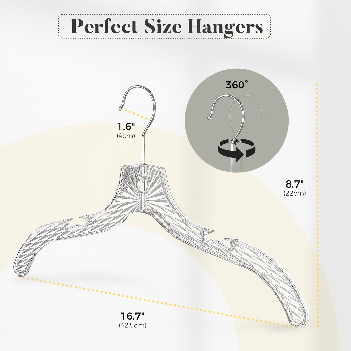 HOUSE DAY Clear Plastic Hangers 12 Pack, Durable Crystal Hangers for Clothes, Light Weight Plastic Dress Hanger for Women, Versatile 16.7‘’ Hanger for Closet and Retail Use, with 360° Swivel Hook