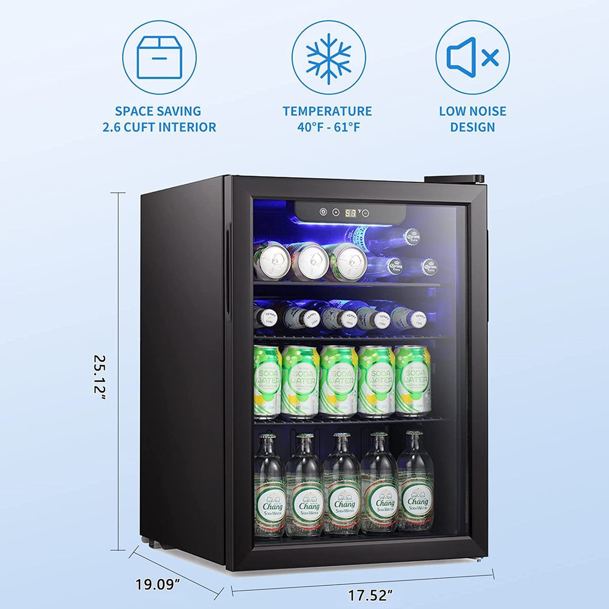 Antarctic Star Mini Fridge-95 Can Beverage Refrigerator Wine Cooler Clear Front Glass Door Small Drink Touch Screen for Soda Beer Bar Office Home 2.6 cu.ft