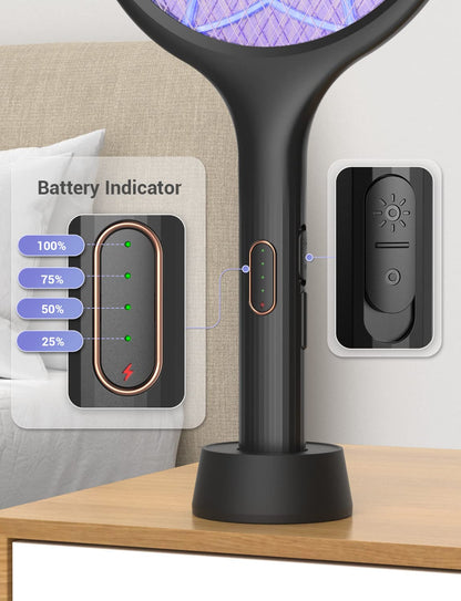 YISSVIC Electric Fly Swatter 4000V Bug Zapper Racket Dual Modes Mosquito Killer with Purple Mosquito Light Rechargeable for Indoor Home Office Backyard Patio Camping (Black-1 Pack)