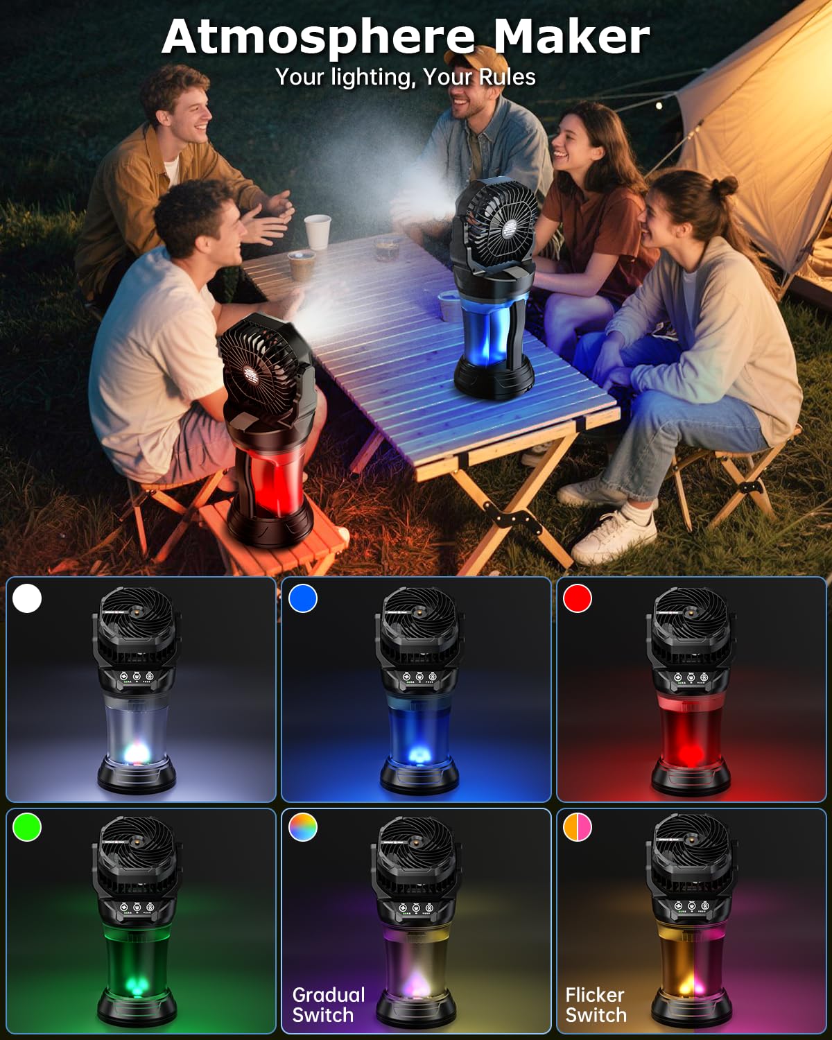 Ocikry Misting Fan, Portable Misting Fan with 2L Water Tank, 30000mAh Battery, 180° Adjustable, 4 Speeds & 4 Mist Modes (Continuous/3S/5S/7S),4 LED Base Lights Remote Control for Outdoor Patio Camping