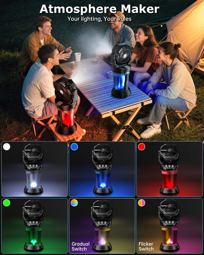 Ocikry Misting Fan, Portable Misting Fan with 2L Water Tank, 30000mAh Battery, 180° Adjustable, 4 Speeds & 4 Mist Modes (Continuous/3S/5S/7S),4 LED Base Lights Remote Control for Outdoor Patio Camping