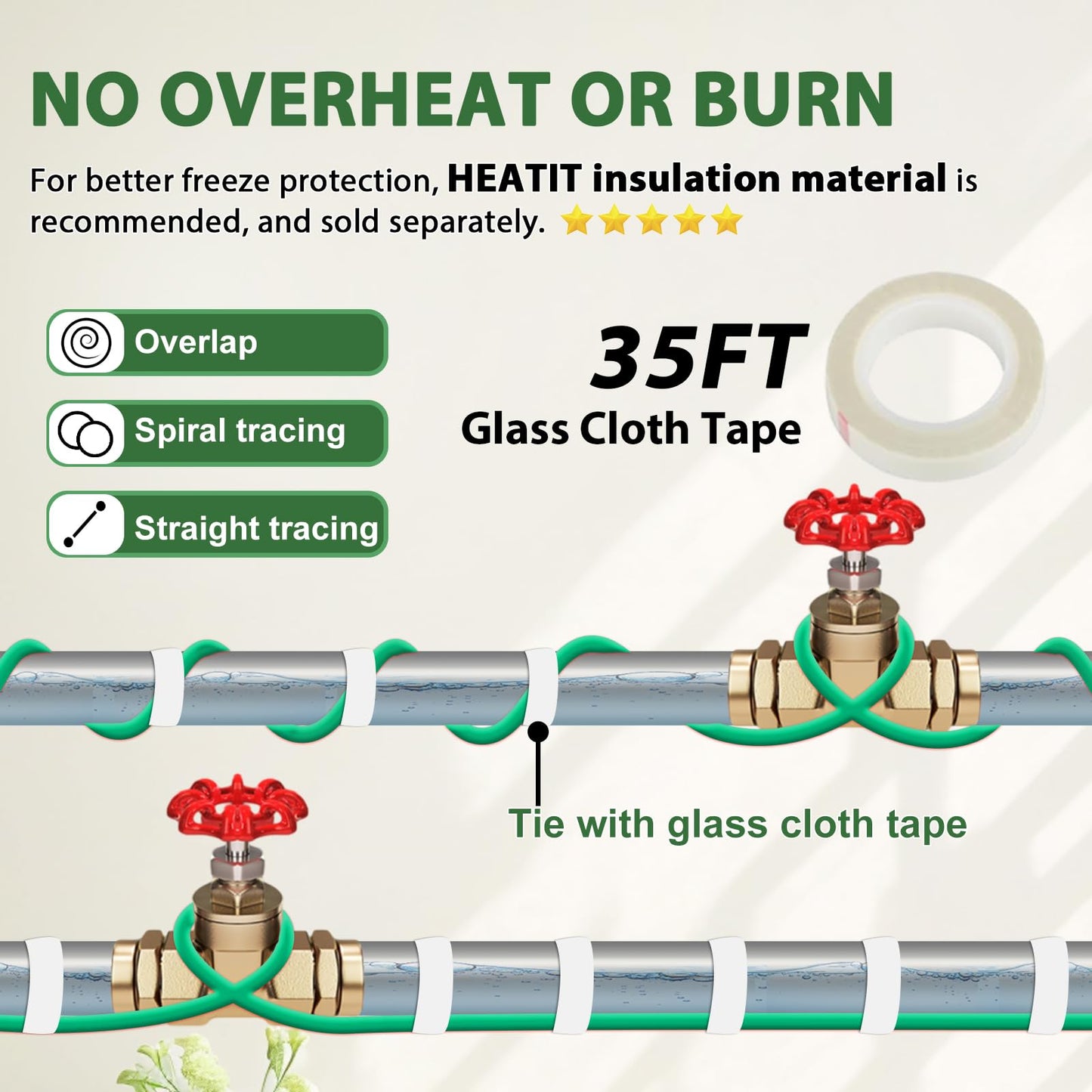 HEATIT Self Regulating Heating Cable Roof Deicing and Pipe freeze Protection Pipe Heat Cable for Metal And Plastic Pipes ETL Certified 120V 110FT