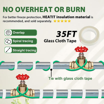 HEATIT Self Regulating Heating Cable Roof Deicing and Pipe freeze Protection Pipe Heat Cable for Metal And Plastic Pipes ETL Certified 120V 110FT