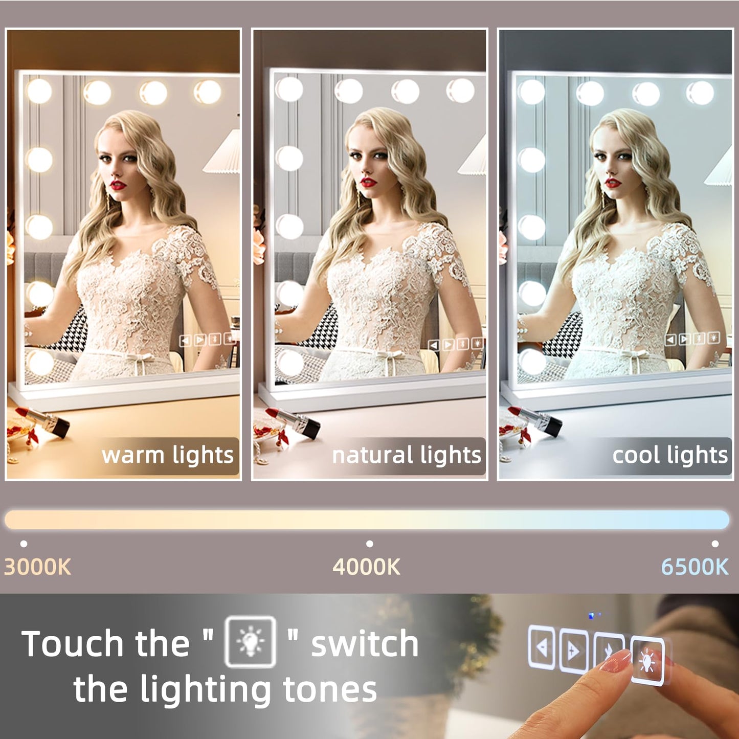 Hansong Vanity Mirror with Lights and Speaker22''x18'' Hollywood Makeup Mirror with 15 LED Bulbs Lighted Vanity Nakeup Mirror 3 Lighting Modes 10X Magnification White