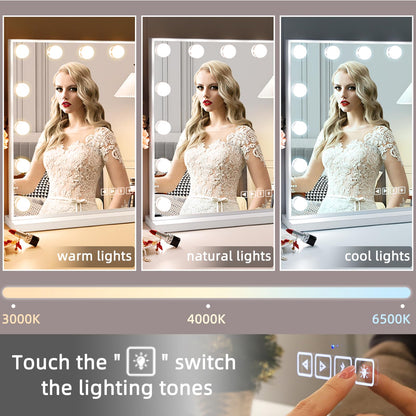 Hansong Vanity Mirror with Lights and Speaker22''x18'' Hollywood Makeup Mirror with 15 LED Bulbs Lighted Vanity Nakeup Mirror 3 Lighting Modes 10X Magnification White