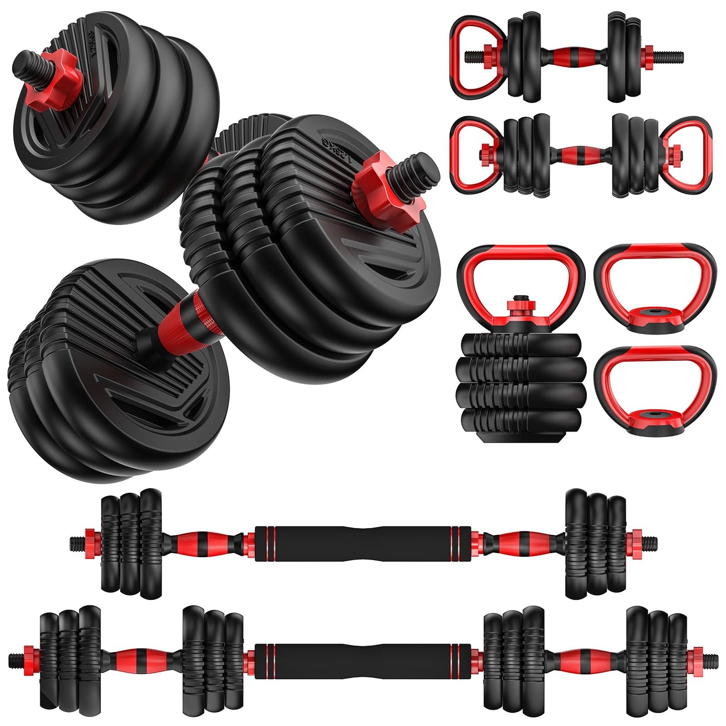 UNNMIIY Adjustable Dumbbell,10/20/35/45/70/90/110lbs Free Weight Set with Connector,4 in1 Dumbbell Used as Barbell,Kettlebells,Push up Stand,Fitness Exercises Home Gym Men/Women(20LBS(10LBS PAIR))