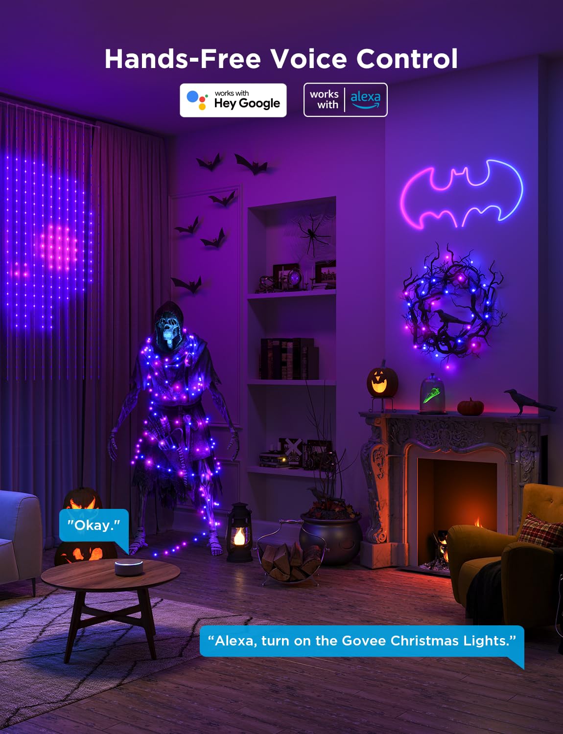 Govee Christmas Lights 33ft, Smart RGBIC Halloween Lights App-Controlled, 125+ Scene Modes, IP65 Waterproof, Sync with Music, Works with Alexa, String Lights for Christmas Halloween Decorations