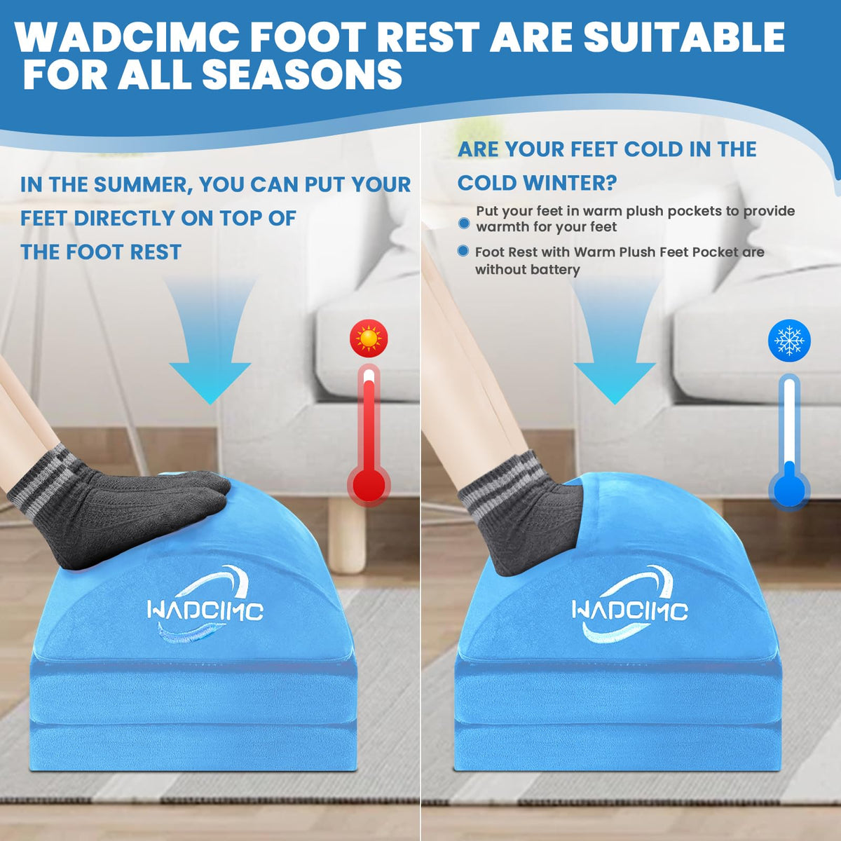 WADCIMC Foot Rest for Under Desk at Work, Warmer Feet Pocket Footrest,Foot Stool with Washable Cover,Comfortable Footrest with 3 Adjustable Heights, for Office Gaming Chair, for Leg Support, XL(18IN)