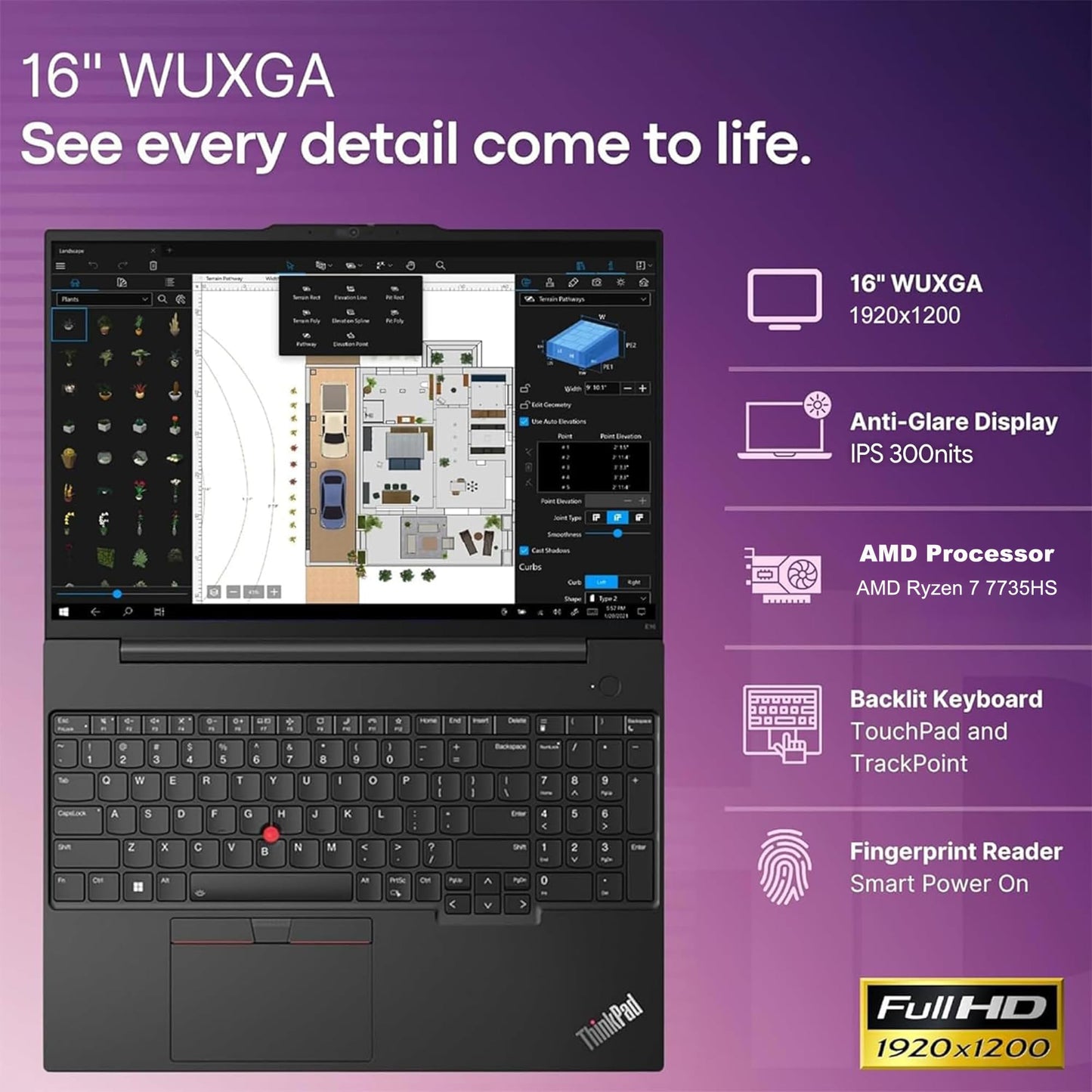 Lenovo ThinkPad E16 Gen 2 Business Laptop Computer, AMD 8-Core Ryzen 7 7735HS (Beat i7-1355U), 32GB DDR5 RAM, 1TB PCIe SSD, 16" FHD+, WiFi 6E, Backlit KB, Fingerprint Reader, Windows 11 Pro, vent-hear