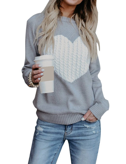 shermie Women's Pullover Sweaters Long Sleeve Crew Neck Casual Front Big Cute Heart Sweater Large Grey