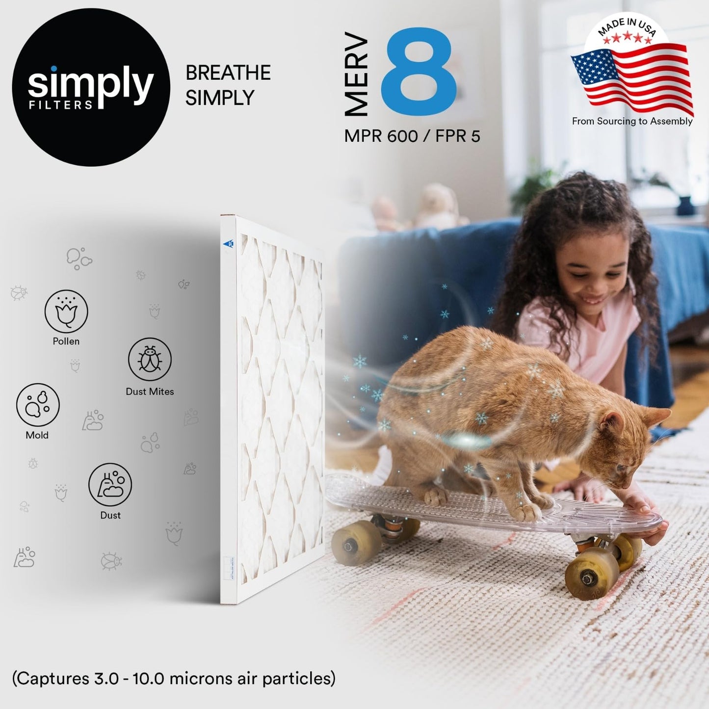 Simply Filters 16x20x1 MERV 8, MPR 600, Air Filter ( 6 Pack) - Actual Size: 15.75"x19.75"x0.75" HVAC, AC Furnace Air Filter