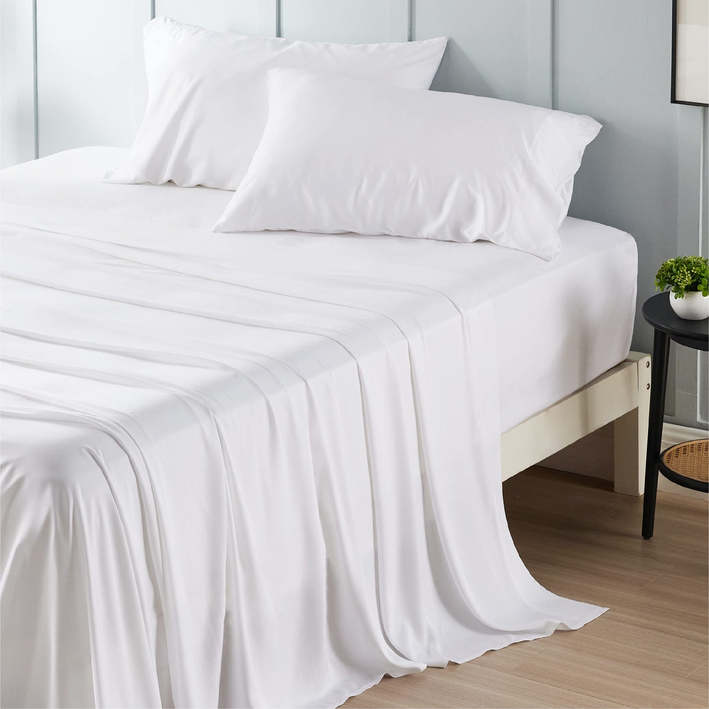 Bedsure King Size Sheet Set, Cooling Sheets King, Rayon Derived from Bamboo, Deep Pocket Up to 16", Breathable & Soft Bed Sheets, Hotel Luxury Silky Bedding Sheets & Pillowcases, White