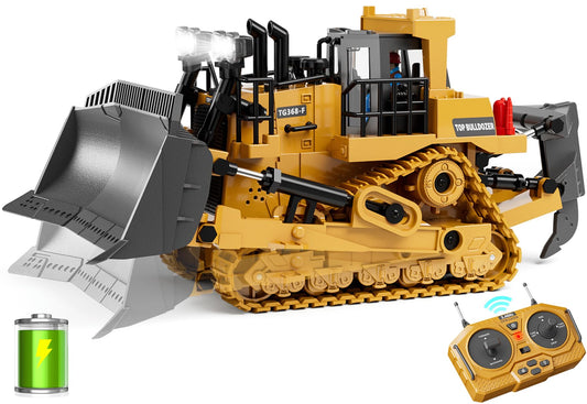 Metal RC Bulldozer Toy for Kids | 9-Channel Remote Control Track-Type Tractor with Lights & Sounds, Realistic Construction Vehicle Toy for Boys Ages 3-12, Rechargeable Gift for Birthday Christmas 2025