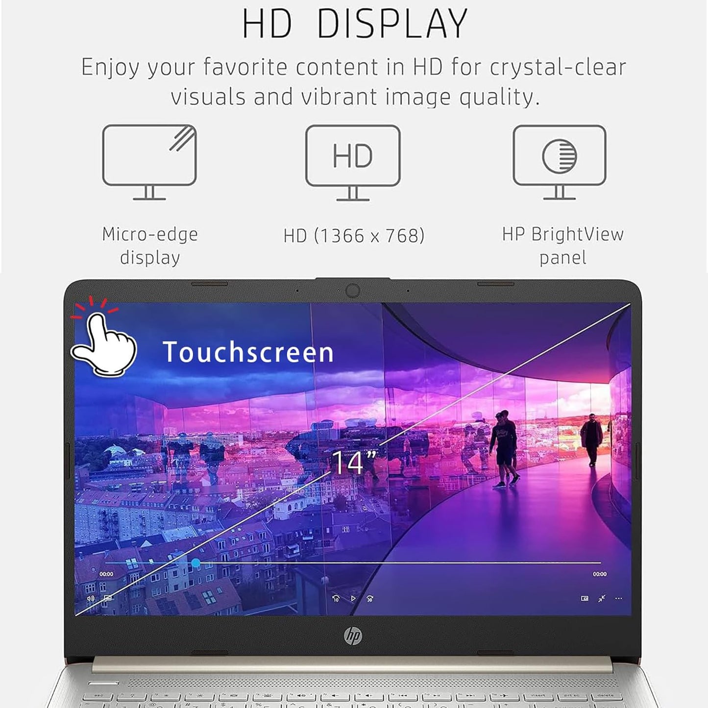 HP Touchscreen Laptop Computer, 4GB DDR4 RAM, 64GB eMMC, Intel Processor, 14 inch, WiFi 6, Bluetooth, Windows 11 Home S, Pale Gold