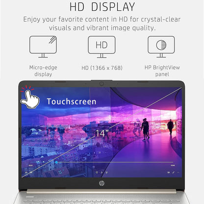 HP Touchscreen Laptop Computer, 4GB DDR4 RAM, 64GB eMMC, Intel Processor, 14 inch, WiFi 6, Bluetooth, Windows 11 Home S, Pale Gold
