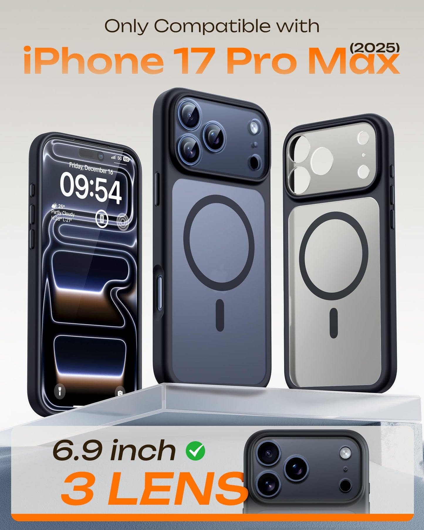 TOCOL for iPhone 17 Pro Max Case, Compatible with Magsafe, Full Camera Protection, Built-in Magnetic Ring, Translucent Matte Phone Case for iPhone 17 Pro Max 6.9 inch (Black)