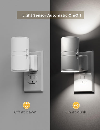 L LOHAS LED Night Light, Bright Night Light, Night Lights Plug into Wall, Daylight White, Dimmable Night Lights White Shade, Light Sensor, Decorative Night Lights for Hallway Bathroom Kitchen, 2 Pack