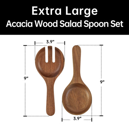 KITEISCAT Extra Large Glass Salad Bowl Set - Salad Bowls for Party with Acacia Wood Base and Salad Serving Utensils - Elegant and Practical Kitchen Must-Have