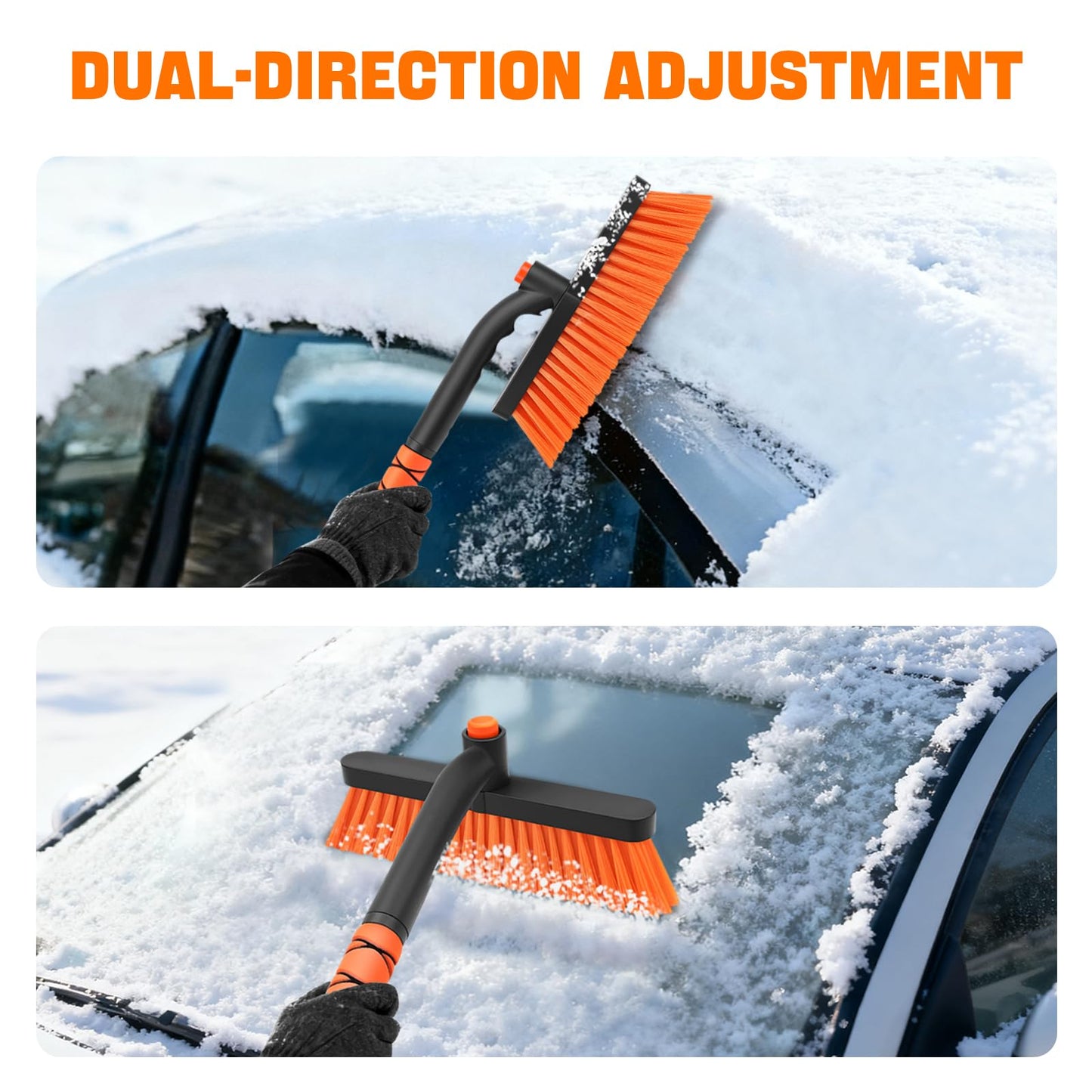 nacena Snow Brush and Ice Scrapers for Car Windshield, Detachable Snow Remover for Cars EVA Foam Grip and Rotatable Brush Head Snow Scraper for Car Trucks SUV, Winter Cars Accessories (Orange)