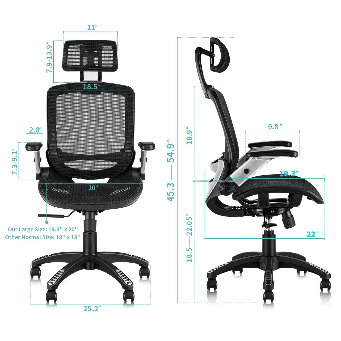 GABRYLLY Ergonomic Mesh Office Chair, High Back Desk Chair - Adjustable Headrest with Flip-Up Arms, Tilt Function, Lumbar Support and PU Wheels, Swivel Computer Task Chair