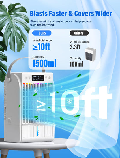 Portable Air Conditioners Fan,JYew AI Evaporative Mini Room Air Conditioners,Portable AC Unit Air Cooler with 4 in 1 Humidifier Fan Conditioner with 1500ML, 3 Speed AC Portable for Room (White)