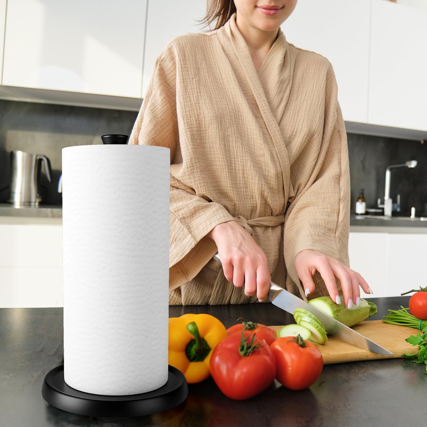 Countertop Paper Towel Holder, Premium Stainless Steel Kitchen Roll Holder with Double Ratchet Mechanism - Decorative for Kitchen, Bathroom, Farmhouse