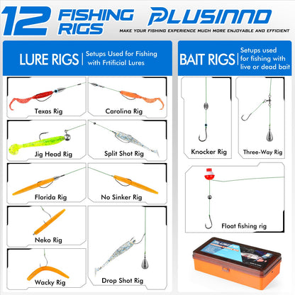 PLUSINNO Fishing Lures for 12 Rigs, Tackle Box with Included Crankbaits, Spoon, Hooks, Weights and More Accessories, 353 Pcs Lure Baits Gear Kit Freshwater Bass…