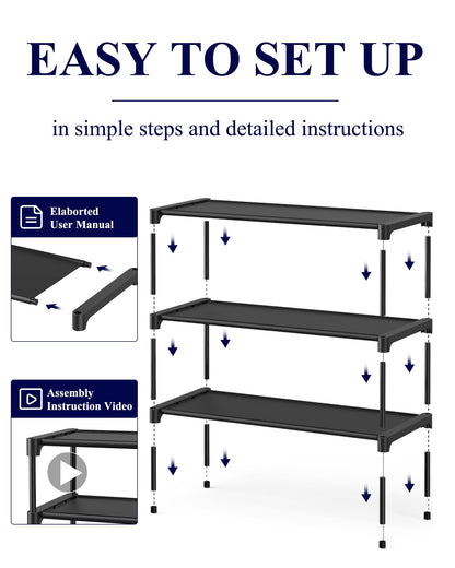 Kitsure Shoe Rack - Non-Woven Shoe Rack Shelf, Shoe Organizer for Closet, Entryway, Garage & Corridor, Stackable Shoe Shelves, Medium, Black