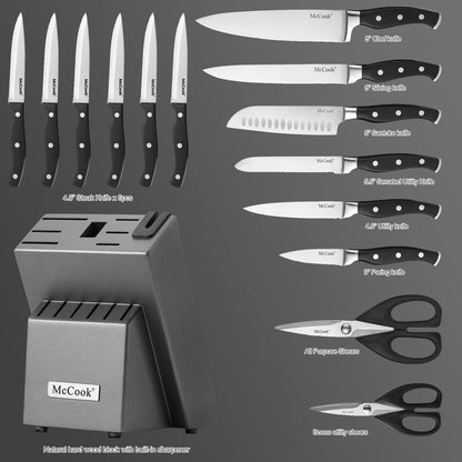 McCook® Knife Sets,German Stainless Steel Kitchen Knife Block Set with Built-in Sharpener