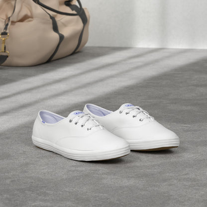 Keds Women's Champion Lace Up Sneaker, White Leather, 8 Wide