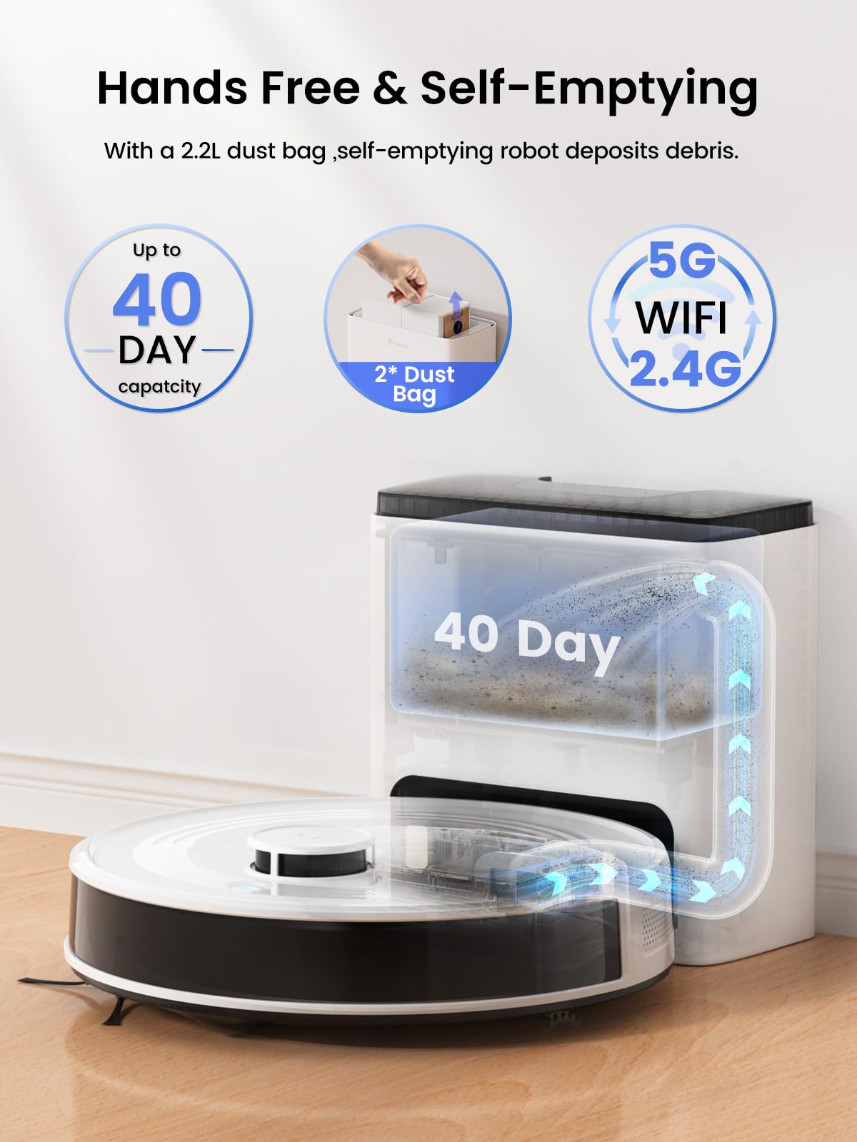 Lefent M2 Plus Robot Vacuum and Mop Combo,190° PSD Obstacle Avoidance,LIDAR Navigation,40-Day Capacity,Powerful Suction,Perfect for Pet Hair,140 Min Runtime, WiFi/App/Alexa