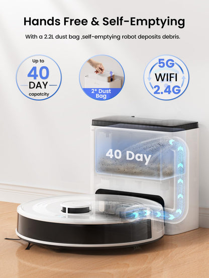 Lefent M2 Plus Robot Vacuum and Mop Combo,190° PSD Obstacle Avoidance,LIDAR Navigation,40-Day Capacity,Powerful Suction,Perfect for Pet Hair,140 Min Runtime, WiFi/App/Alexa
