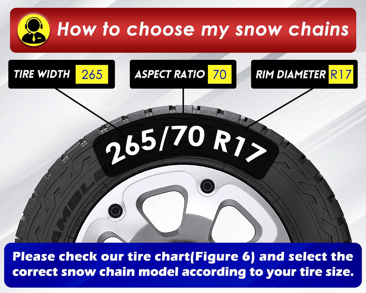 Snow-Chains Auto Fixing 1 Min Quick Installation Tire-Chains, Heavy-Duty Emergency Tire Traction Chain for Pickup Trucks and Off-road SUV Car Tires 285 295 305 315 325 - Set of 2 (HYR-D)