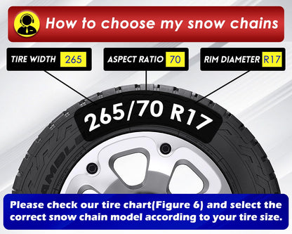 Snow-Chains Auto Fixing 1 Min Quick Installation Tire-Chains, Heavy-Duty Emergency Tire Traction Chain for Pickup Trucks and Off-road SUV Car Tires 285 295 305 315 325 - Set of 2 (HYR-D)