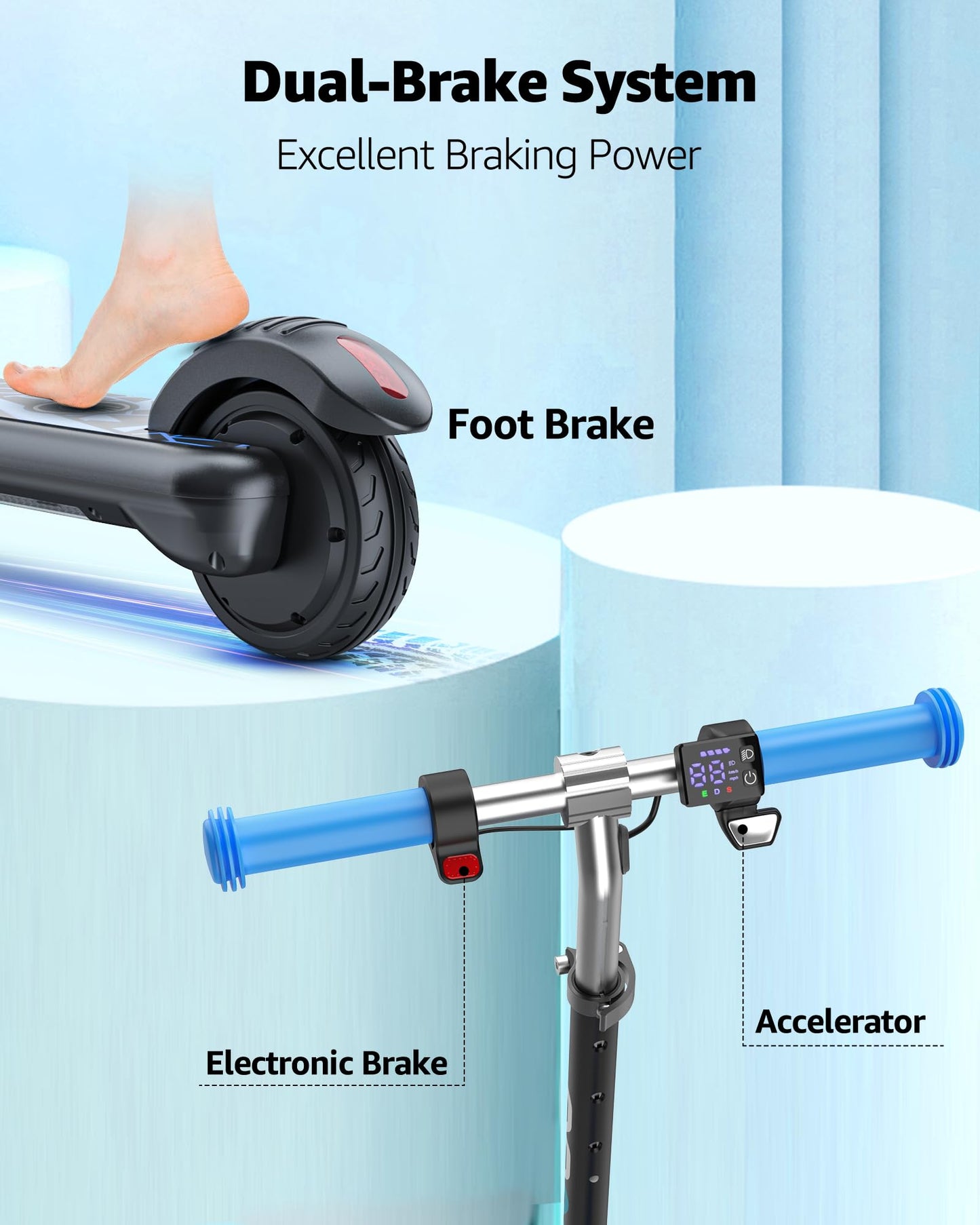 Gyroor Electric Scooter for Kids, E-Throttle 150W Motor LED Display, H30Max-Blue