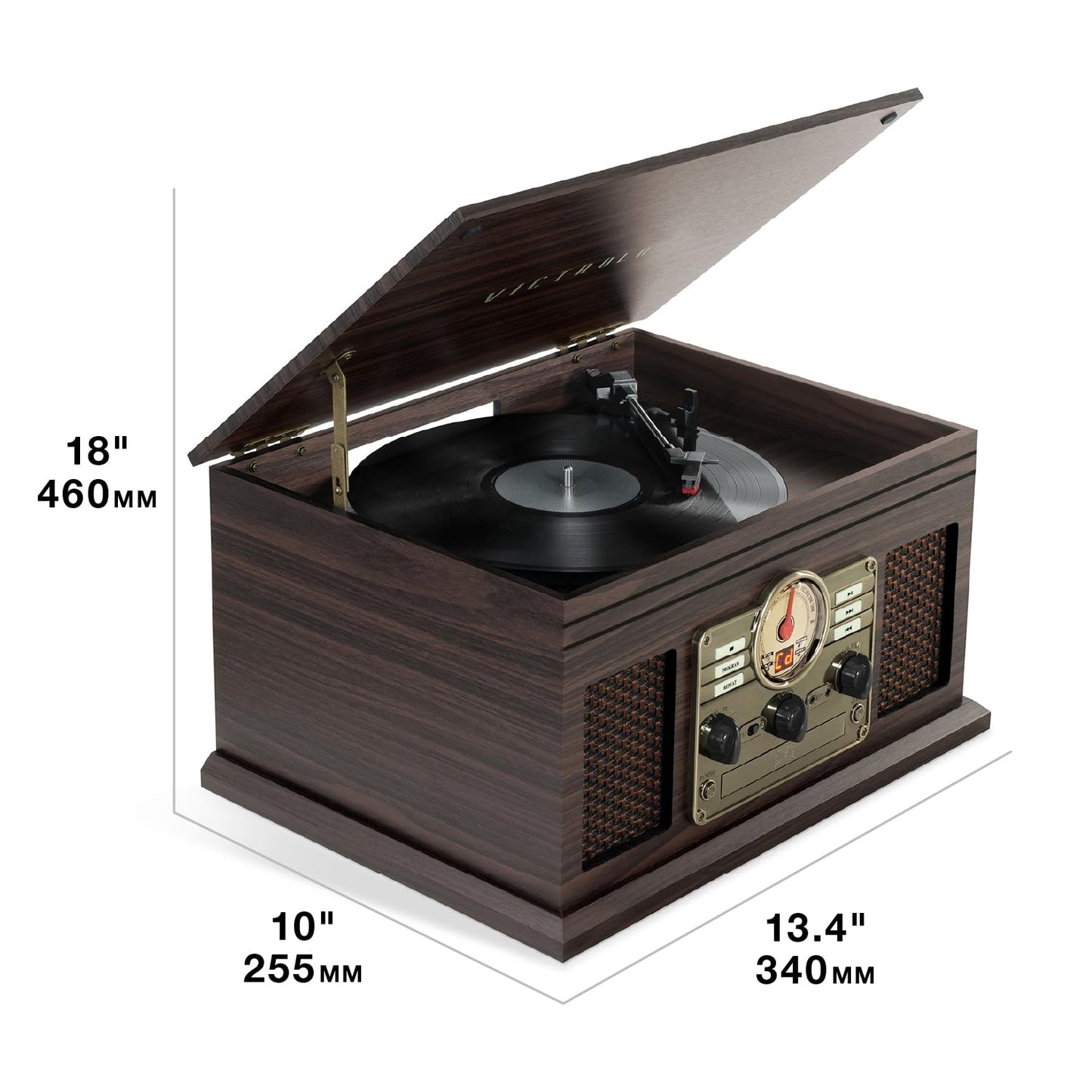 Victrola The Quincy 6-in-1 Bluetooth Record Player & Multimedia Center with Built-in Speakers – 3-Speed Turntable, CD & Cassette Player, AM/FM Radio, Wireless Music Streaming (Farmhouse Oatmeal)