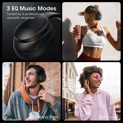 DOQAUS 𝐔𝐩𝐠𝐫𝐚𝐝𝐞𝐝 Bluetooth Headphones Over Ear, 90H Playtime Bluetooth 5.3 Wireless Headphones 3 EQ Modes, Built-in HD Mic, HiFi Stereo Sound,Deep Bass,Memory Foam Ear Cups for Phone/PC
