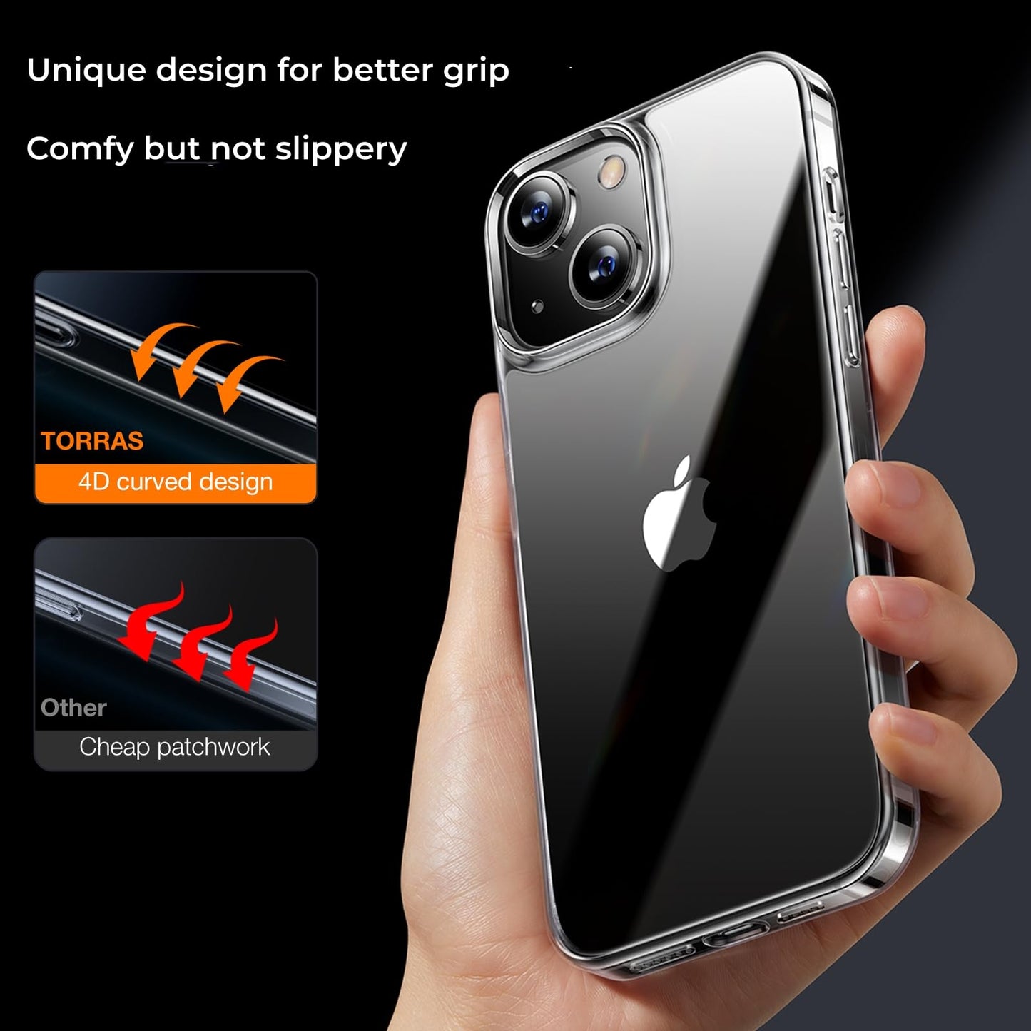 TORRAS Upgraded Diamond Clear Designed for iPhone 14 & iPhone 13 Case [Never Yellowing] [Military Grade Anti-Drop] Hard PC Back Flexible Bumper Shockproof Protective Slim Phone Cover 6.1 inch, Clear