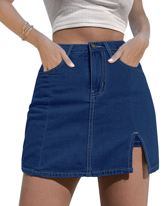 luvamia Skorts Skirts for Women Denim Mini Skirt Side Slit with High Waisted Jean Shorts Stretchy Womens Shorts for Summer Jean Shorts for Women Denim Mini Skirts for Women Reef Blue Size X-Small