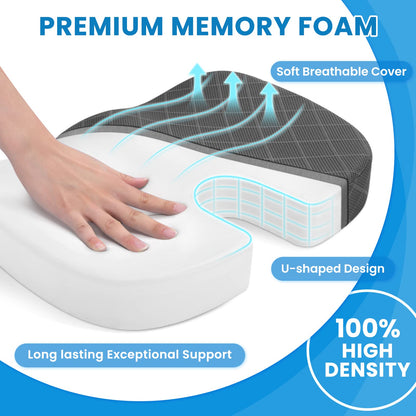 TushGuard Seat Cushion - Memory Foam Cushion for Office Chair, Car Seat, Airplane, Bleacher - Sciatica & Hip & Coccyx Pain Relief Desk Chair Cushion for Long Sitting Office Workers, Car Drivers